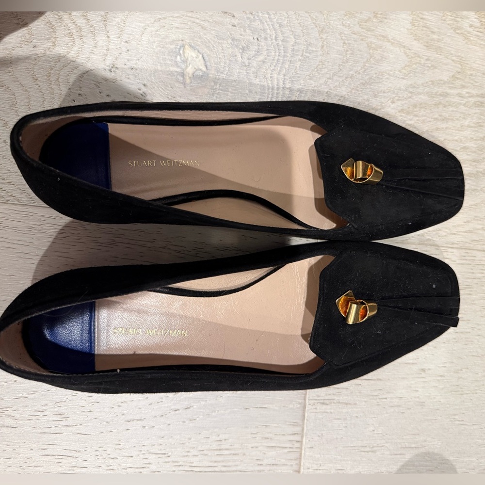 Stuart Weitzman Black Flats with Gold Detail